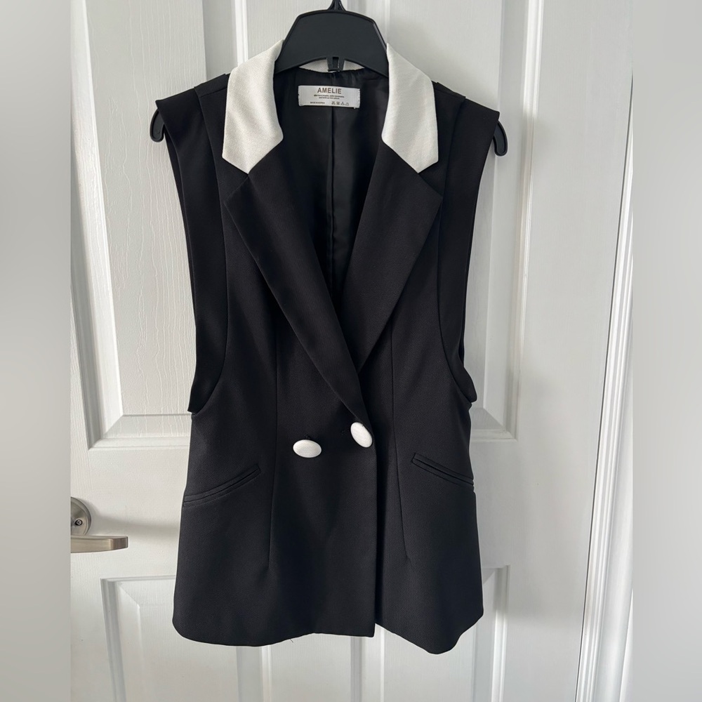 Black and White Women's Vest Office Wear Career